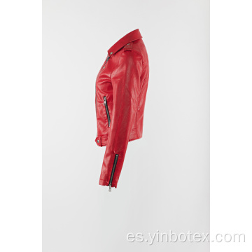 Chaqueta moto pu brillo rojo